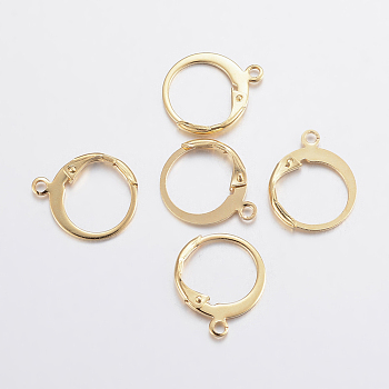 304 Stainless Steel Leverback Earring Findings, with Loop, Real 24K Gold Plated, 14x12x2mm, Hole: 1.2mm, Pin: 0.6x1mm