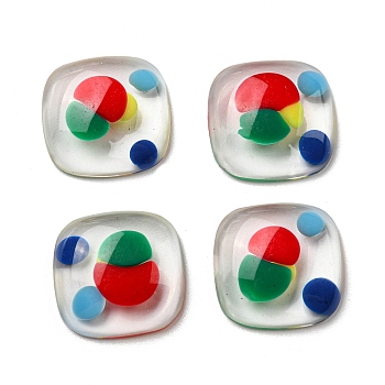 Transparent Epoxy Resin Cabochons, Square, Colorful, 15.5x15.5x4.5mm