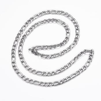 304 Stainless Steel Figaro Chain Necklaces, with Lobster Claw Clasps
, Stainless Steel Color, 23.62 inch(60cm), 5x1.2mm