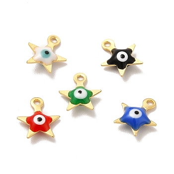304 Stainless Steel Evil Eye Enamel Charms, Star Charm, Golden, Mixed Color, 9x8x2mm, Hole: 1mm