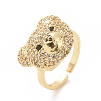 Cubic Zirconia Bear Open Cuff Rings, Golden Alloy Jewelry for Women, Clear, Inner Diameter: 17mm