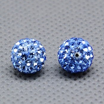 Czech Glass Rhinestones Beads, Polymer Clay Inside, Half Drilled Round Beads, 211_Light Sapphire, 8mm, Hole: 1mm