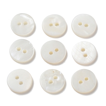 Natural Freshwater Shell Buttons, 2-Hole, Flat Round, Seashell Color, 10x1.8mm, Hole: 1.2mm