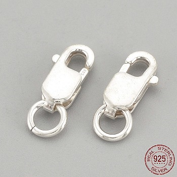 925 Sterling Silver Lobster Claw Clasps, with 925 Stamp, Silver, 8x4x2mm, Hole: 2mm