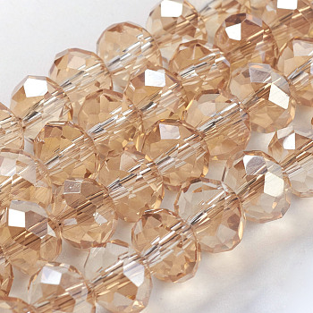 Electroplate Glass Beads Strands, Faceted Rondelle, Pale Goldenrod, 8x5~6.5mm, Hole: 1mm, about 65~68pcs/strand, 15.7~16.1 inch(40~41cm).