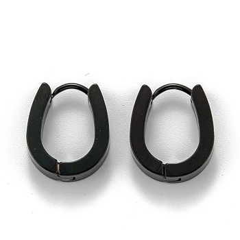 304 Stainless Steel Hoop Earrings, Hypoallergenic Earrings, Oval, Electrophoresis Black, 15.5~16x14x4mm, Pin: 1mm
