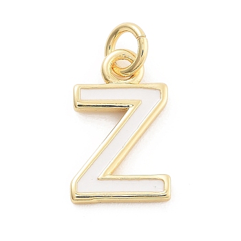 Rack Plating Brass Pendants, with Enamel and Jump Ring, Cadmium Free & Lead Free, Long-Lasting Plated, Real 18K Gold Plated, Letter, Letter Z, 11.5x7x1mm, Hole: 2.5mm