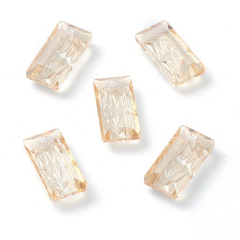 Embossed Glass Rhinestone Pendants, Rectangle, Faceted, Golden Shadow, 14x7x4.2mm, Hole: 1.5mm