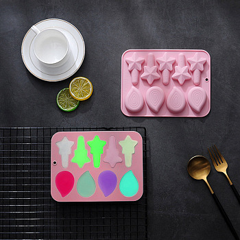 DIY Star Magic Stick & Teardrop Crayon Food Grade Silicone Molds, Crayon Recycling Mold, Resin Casting Molds, Pink, 192x147x15mm, Hole: 6.5mm, Inner Diameter: 56~68x40mm