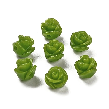 Synthetic Coral Carved Beads, Dyed, Flower, Olive Drab, 8.5x8.5x8mm, Hole: 1.2mm