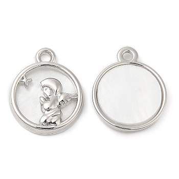 Alloy Pendants, with Glass, Cadmium Free & Lead Free, Flat Round with Fairy Charms, Platinum, 17x14x3mm, Hole: 1.4mm