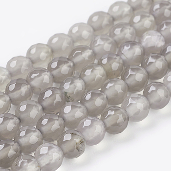 Natural Grey Agate Beads Strands, Faceted Round, 6mm, Hole: 1mm, about 31pcs/strand, 7.3 inch