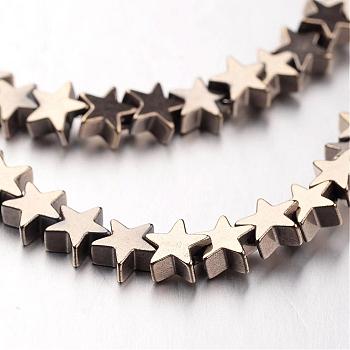 Electroplate Non-magnetic Synthetic Hematite Bead Strands, Star, Antique Bronze Plated, 6x6x2~3mm, Hole: 1mm, about 86pcs/strand, 15.7 inch