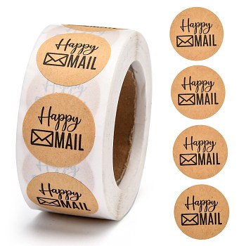 Self-Adhesive Kraft Paper Gift Tag Stickers, Adhesive Labels, for Festival, Christmas, Holiday, Wedding Presents, with Word Happy MAIL, Navajo White, 25mm, 500pcs/roll