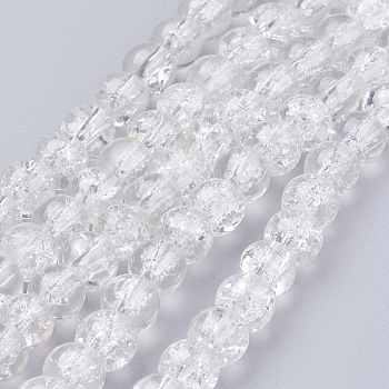 Spray Painted Crackle Glass Beads Strands, Round, Clear, 6mm, Hole: 1.3~1.6mm, about 133pcs/strand, 31.4 inch