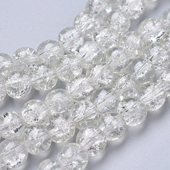 Spray Painted Crackle Glass Beads Strands, Round, Clear, 8mm, Hole: 1.3~1.6mm, about 100pcs/strand, 31.4 inch