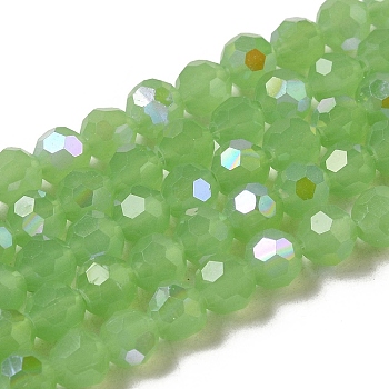 Imitation Jade Glass Beads Strands, Faceted, Round, Light Green, 6x5.5mm, Hole: 0.9mm, about 94~97pcs/strand, 21.06~21.18''(53.5~53.8cm)