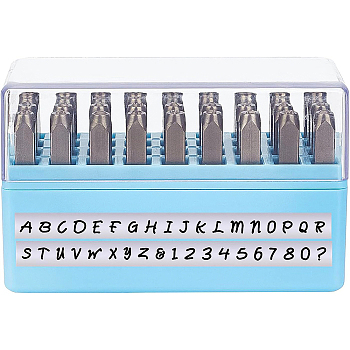 Chromium Stamps, Including Letter A~Z and Number, Blue, 62x7x7mm, 36pcs/box