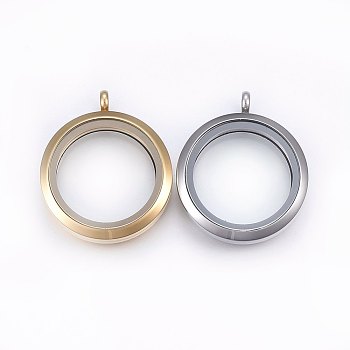 304 Stainless Steel Magnetic Floating Locket Pendants, with Glass, Flat Round, Clear, Mixed Color, 37x30x6.5mm, Hole: 4.5mm, Inner Diameter: 23mm