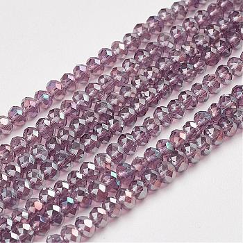 Electroplate Glass Beads Strands, AB Color Plated, Faceted, Rondelle, Medium Purple, 3x2mm, Hole: 1mm, about 165~169pcs/strand, 15~16 inch(38~40cm)