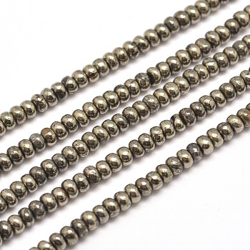 Rondelle Natural Pyrite Beads Strands, 4x3mm, Hole: 1mm, about 200pcs/strand, 15.7 inch