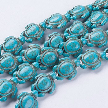 Synthetic Turquoise Beads Strands, Turtle, Dyed & Heated, Dark Turquoise, 18.5x15x8mm, Hole: 1.5mm, about 22pcs/strand, about 15 inch