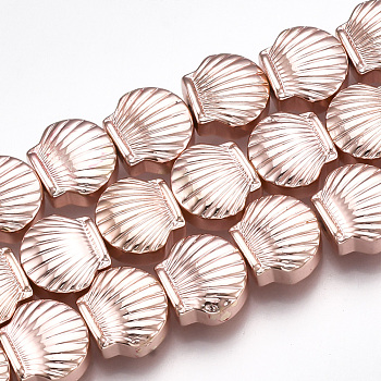 Electroplate Non-magnetic Synthetic Hematite Beads Strands, Scallop Shell Shape, Rose Gold Plated, 8x9x4mm, Hole: 1mm, about 50pcs/strand, 15.9 inch