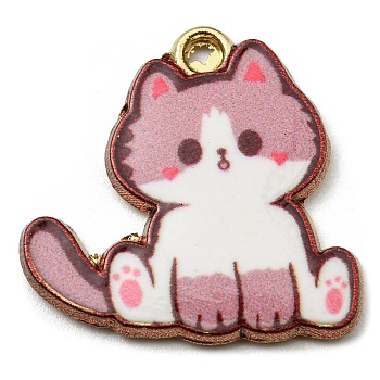 Printed Alloy Pendants, Golden, Cadmium Free & Nickel Free & Lead Free, Cat Shape Charms, Rosy Brown, 20x20x2mm, Hole: 1.6mm