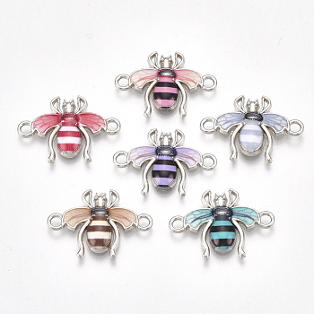 Printed Alloy Links connectors, with Enamel, Bee, Platinum, Mixed Color, 16x22.5x2.5mm, Hole: 2mm
