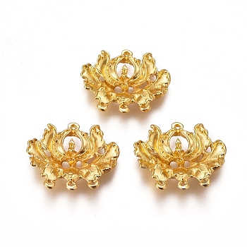 Electroplated Alloy Chandelier Components Link Cabochon Settings For Enamel, Lotus, Real 18K Gold Plated, 24x27x4mm, Hole: 1.2mm