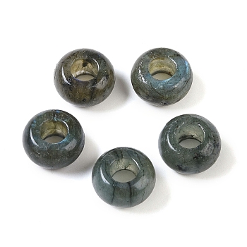 Natural Labradorite European Beads, Large Hole Beads, Rondelle, 14x7~8mm, Hole: 6mm