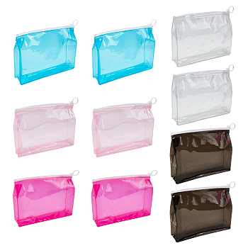 WADORN 10Pcs 5 Colors Transparent PVC Cosmetic Storage Zipper Bags, Custom Waterproof Zip Lock Bag for Cosmetic, Stationery Storage, Rectangle, Mixed Color, 15x20x0.2cm, Fold: 15x20x4.6cm, 2pcs/color