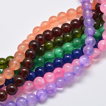 Dyed Natural Green Jade Beads Strands, Round, Mixed Color, 8mm, Hole: 1.5mm, about 46pcs/strand, 15.74 inch