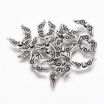 Tibetan Style Alloy Angel Wing Beads, Cadmium Free & Nickel Free & Lead Free, Antique Silver, 5x15.5x2mm, Hole: 1mm