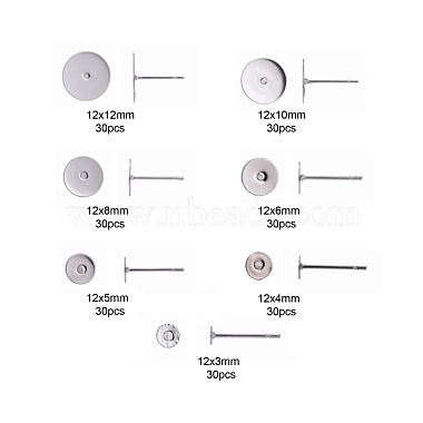 Boucles d'oreilles à tige en acier inoxydable résistant au ternissement 210 pièces 7 taille 304(STAS-ZZ0001-08P)-2