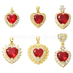 6Pcs 6 Styles Brass Pave Cubic Zirconia Pendants, Heart Charms, Golden, 14.5~30x12~16.5x5.5~9mm, Hole: 5x2.5mm, 1pc/style(KK-CJ0003-85)