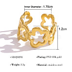 304 Stainless Steel Cuff Open Rings for Women, Flower, Golden, US Size 7 1/4(17.5mm)(WG5E92A-02)