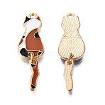 Eco-Friendly Alloy Enamel Pendants, Cadmium Free & Lead Free & Nickel Free, Light Gold, Cat, Sienna, 35x10x1.5mm, Hole: 1.6mm(ENAM-T011-84C-NR)
