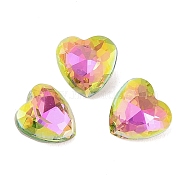 Glass Rhinestone Cabochons, Flat Back & Back Plated, Faceted, Heart, Vitrail Rose, 8x8x4mm(RGLA-L029-08B-VRLA)