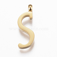 304 Stainless Steel Pendants, Initial Letter, Letter.S, Golden, 18x6.5x2mm, Hole: 2mm(STAS-F129-S-G)