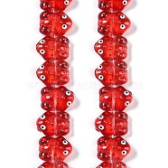 Transparent Glass Enamel Beads Strands, Hand Drawn Beads, Frog, Red, 15x11x6.5mm, Hole: 1mm, about 29~31pcs/strand, 12.40~13.19''(31.5~33.5cm)(GLAA-B021-05D)