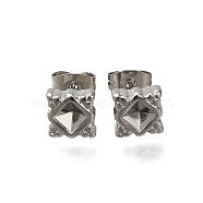 304 Stainless Steel Rhombus Stud Earrings for Women, Stainless Steel Color, 7x7mm, tray: 3x4mm(EJEW-M028-06S)