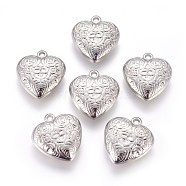 CCB Plastic Pendants, Heart with Flower, Platinum, 26.5x24.5x8mm, Hole: 2mm(CCB-G006-024P)