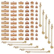 Long-Lasting Plated Brass Ribbon Crimp Ends and Chain Extender, Real 18K Gold Plated, 70pcs/box(KK-SZ0001-63)
