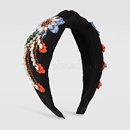 Hair Accessories, Fabrics Hair Bands, with Zinc Alloy and Embroidery, Black, 155x135x40mm(OHAR-PW0001-187B)