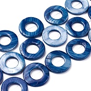 Natural FreshWater Shell Bead Frames, Dyed, Donut, Prussian Blue, 24~24.5x4mm, Hole: 1mm, about 15pcs/strand(X-SHEL-ZX008-01)
