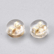 Silicone Ear Nuts, Earring Backs, with Brass Findings, Half Round, Nickel Free, Real 18K Gold Plated, 5x3.5mm, Hole: 0.5mm(KK-T038-457G)