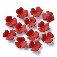 3-Petal Spray Painted Acrylic Bead Caps, Rubberized Style, Flower, Red, 23x20~22x7mm, Hole: 1.6mm(MACR-N007-01A)