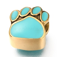 Ion Plating(IP) 304 Stainless Steel European Beads, with Enamel, Large Hole Beads, Dog Paw Prints, Golden, Cyan, 10.5x10x7mm, Hole: 4.5mm(OPDL-L013-17G)