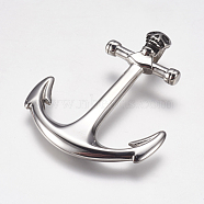 304 Stainless Steel Big Pendants, Anchor with Skull, Stainless Steel Color, 57x46x11mm, Hole: 8mm(STAS-K171-25P)